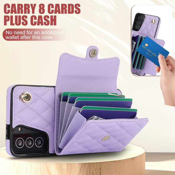 For Samsung Galaxy S21 5G Crossbody Rhombic Horizontal Wallet Leatherette Phone Case(Purple)