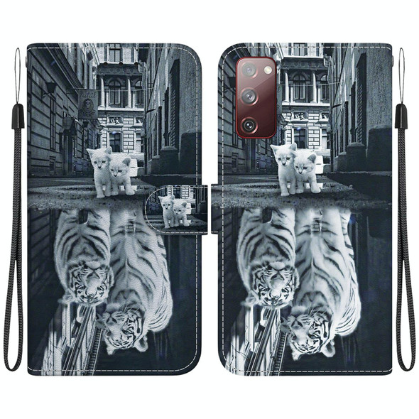 For Samsung Galaxy S20 FE 5G Crystal Texture Colored Drawing Leatherette Phone Case(Cat Tiger Reflection)