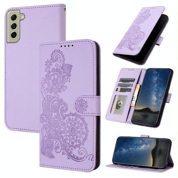 For Samsung Galaxy S22 Datura Flower Embossed Flip Leatherette Phone Case(Purple)