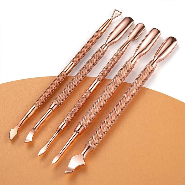 3 PCS Stainless Steel Rose Gold Double-Headed Steel Push Dead Skin Scissors Nail Set,Style: 01 Big Head