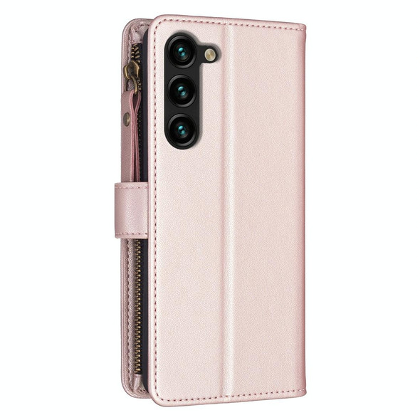 For Samsung Galaxy S24+ 5G 9 Card Slots Zipper Wallet Leatherette Flip Phone Case(Rose Gold)