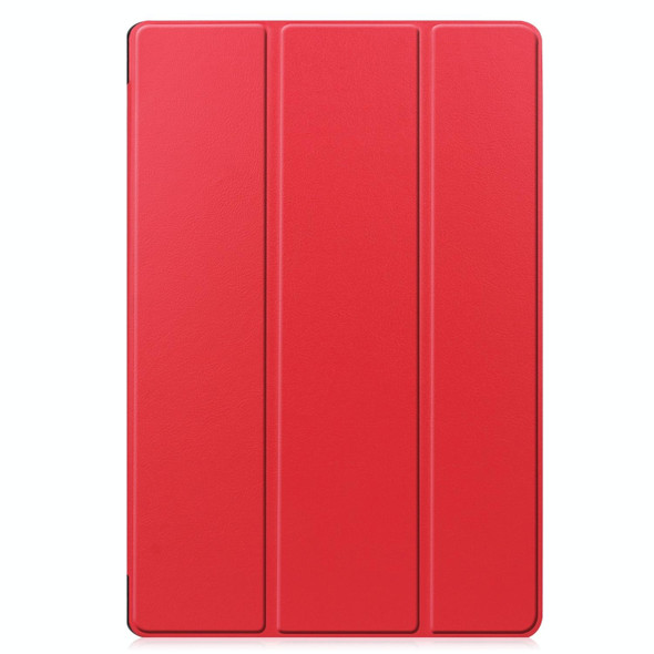 For Samsung Galaxy Tab S9 FE+ Custer Pure Color 3-Fold Holder Smart Leatherette Tablet Case(Red)