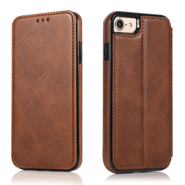 Knight Magnetic Suction Leather Phone Case - iPhone SE 2022 / SE 2020 / 7 / 8(Brown)