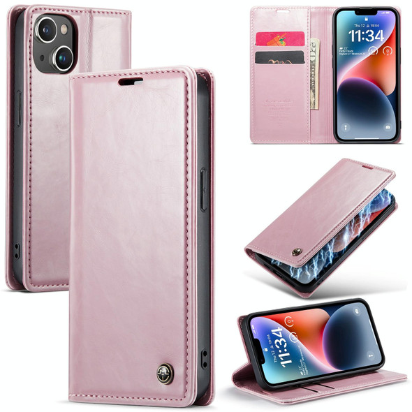 For iPhone 15 Plus CaseMe 003 Crazy Horse Texture Leatherette Phone Case(Rose Gold)