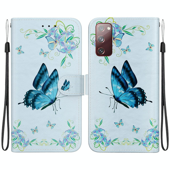 For Samsung Galaxy S20 FE 5G Crystal Texture Colored Drawing Leatherette Phone Case(Blue Pansies)