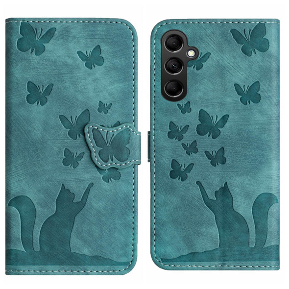 For Samsung Galaxy S23 FE 5G Butterfly Cat Embossing Flip Leatherette Phone Case(Wathet)