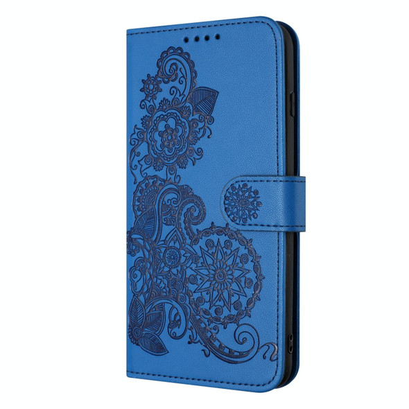 For Samsung Galaxy S21+ Datura Flower Embossed Flip Leatherette Phone Case(Blue)