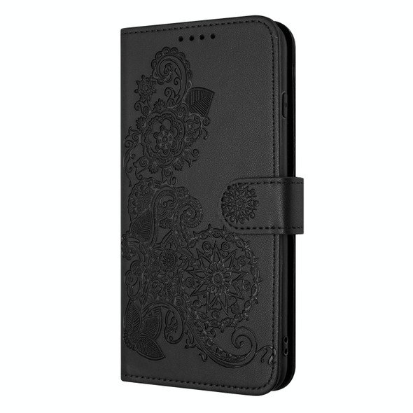 For Samsung Galaxy S22 Ultra Datura Flower Embossed Flip Leatherette Phone Case(Black)