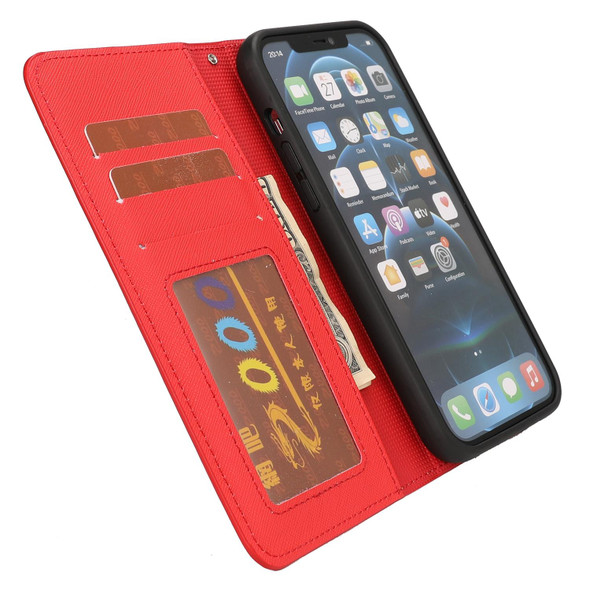 For iPhone 15 Plus Cross Texture Detachable Horizontal Flip PU Leatherette Case(Red)