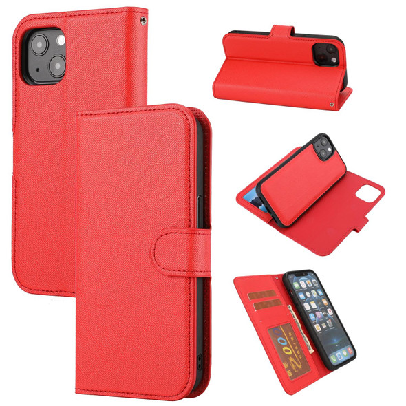 For iPhone 15 Plus Cross Texture Detachable Horizontal Flip PU Leatherette Case(Red)