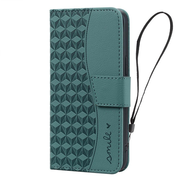 For Samsung Galaxy S21 5G Business Diamond Buckle Leatherette Phone Case with Lanyard(Green)