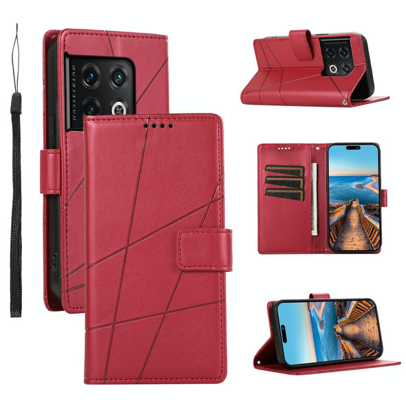 For OnePlus 10 Pro PU Genuine Leatherette Texture Embossed Line Phone Case(Red)