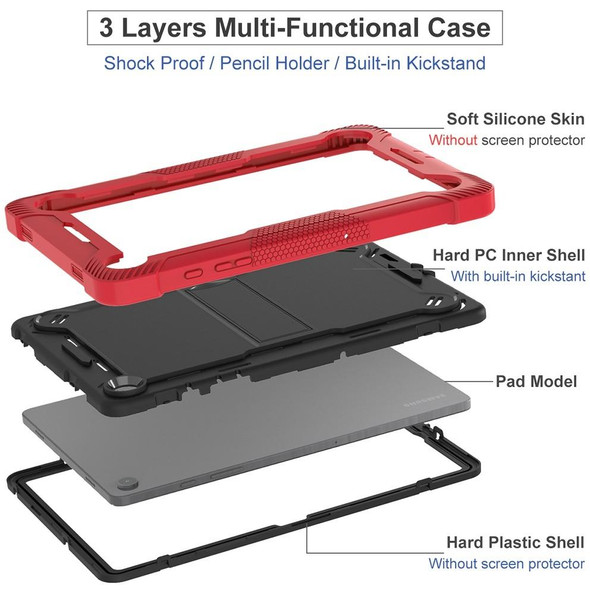 For Samsung Galaxy Tab A9+ Shockproof Silicone Hybrid PC Tablet Case with Holder(Black + Red)