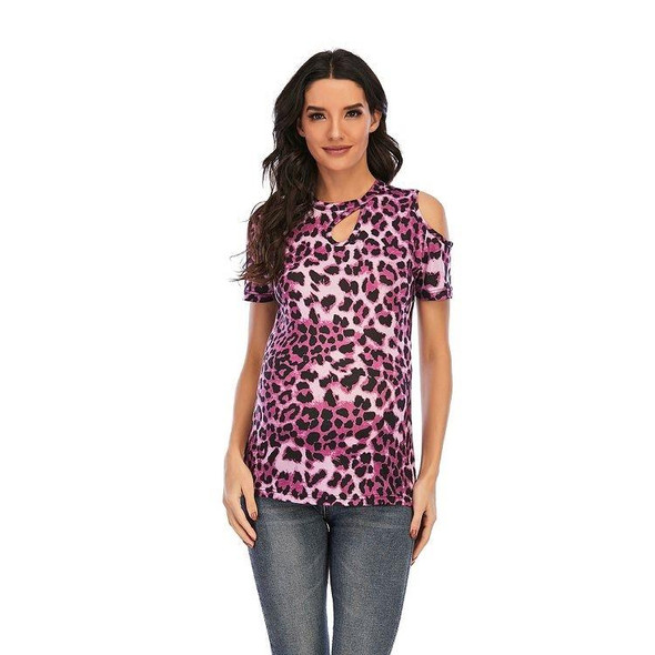 Leopard Texture Print Short-sleeved T-shirt Plus Size Pregnant Women (Color:Purple Size:XXL)