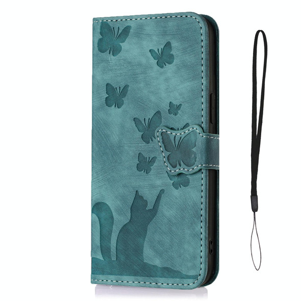 For Samsung Galaxy S21 Ultra 5G Butterfly Cat Embossing Flip Leatherette Phone Case(Wathet)