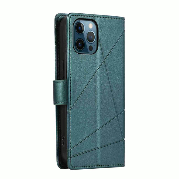 For iPhone 12 Pro Max PU Genuine Leatherette Texture Embossed Line Phone Case(Green)