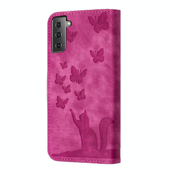 For Samsung Galaxy S21 5G Butterfly Cat Embossing Flip Leatherette Phone Case(Pink)