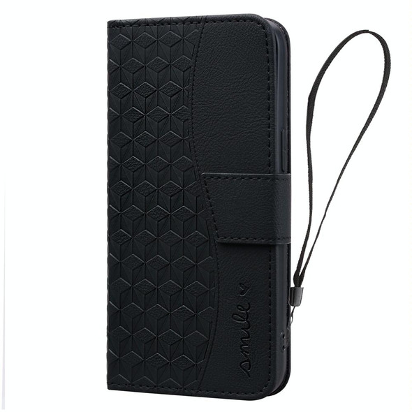 For Samsung Galaxy S21 5G Business Diamond Buckle Leatherette Phone Case with Lanyard(Black)