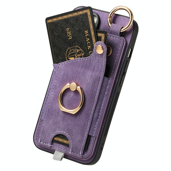 For iPhone 11 Pro Retro Skin-feel Ring Card Bag Phone Case with Hang Loop(Purple)