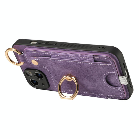 For iPhone 11 Pro Retro Skin-feel Ring Card Bag Phone Case with Hang Loop(Purple)