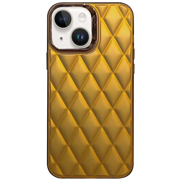 For iPhone 15 3D Rhombus Electroplating TPU Hybrid PC Phone Case(Gold)