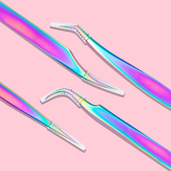 Nail Art Eyelash Tweezers Stainless Steel Colorful High Precision Grafting Eyelash Curler, Specification: 3 PCS Titanium Butterfly Clip