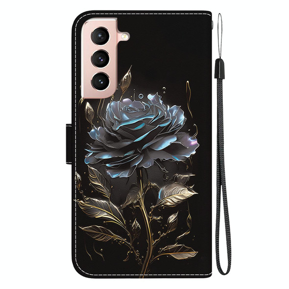 For Samsung Galaxy S22+ 5G Crystal Texture Colored Drawing Leatherette Phone Case(Black Rose)