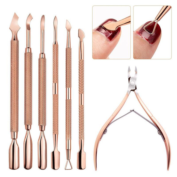 3 PCS Stainless Steel Rose Gold Double-Headed Steel Push Dead Skin Scissors Nail Set,Style: 06  Small Head 
