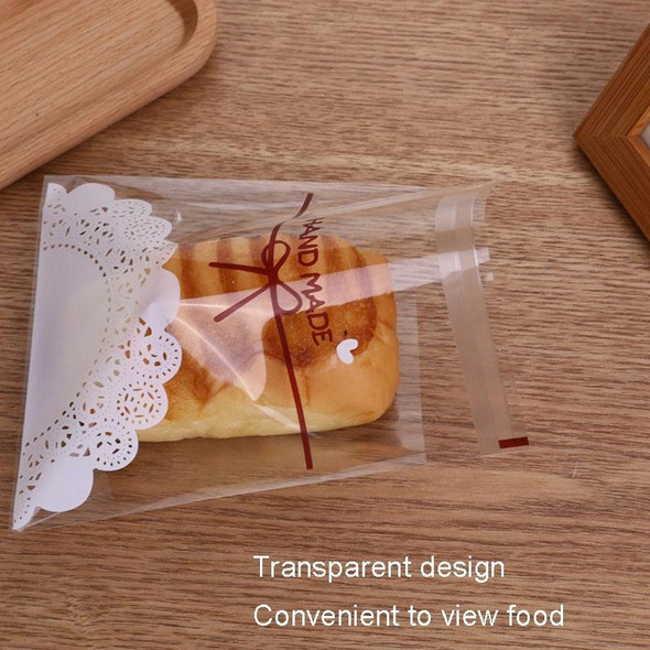 100pcs /Pack 10x10cm White Lace Bow Biscuit Self-Adhesive Bags Baking Packaging