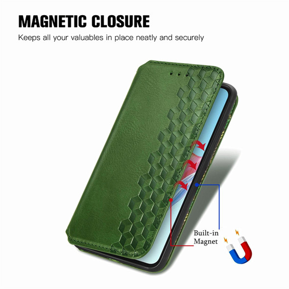 For OPPO A38 Cubic Grid Pressed Magnetic Leatherette Phone Case(Green)
