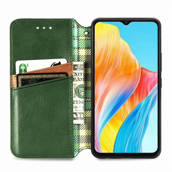 For OPPO A38 Cubic Grid Pressed Magnetic Leatherette Phone Case(Green)