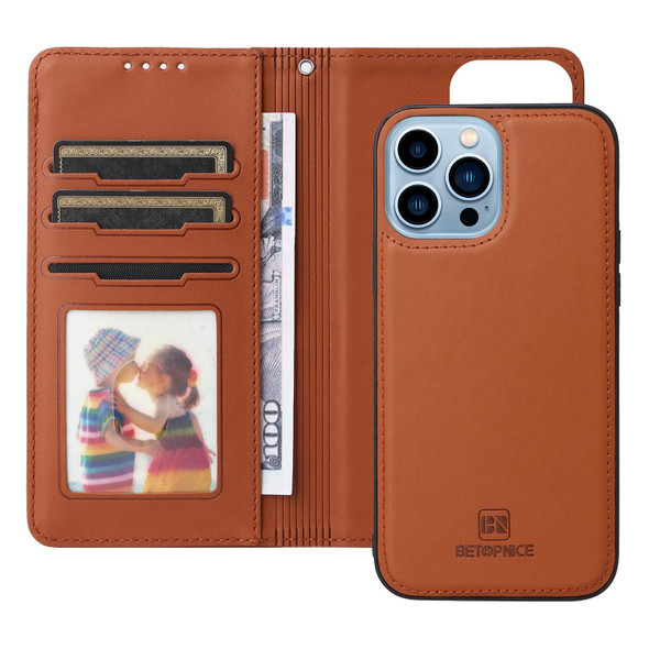 For iPhone 13 Pro Max BETOPNICE BN-005 2 in 1 Detachable Imitate Genuine Leatherette Phone Case(Brown)