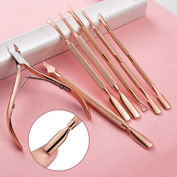 3 PCS Stainless Steel Rose Gold Double-Headed Steel Push Dead Skin Scissors Nail Set,Style: 02  Big Head