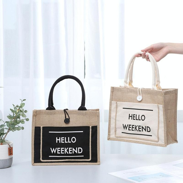 Portable Shopping Bag Waterproof Linen Lunch Bag(White)