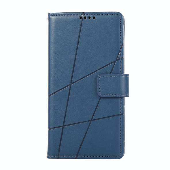 For Samsung Galaxy S22 5G PU Genuine Leatherette Texture Embossed Line Phone Case(Blue)