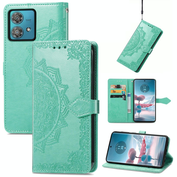 For Motorola  Edge 40 Neo Mandala Flower Embossed Leatherette Phone Case(Green)