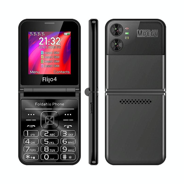 UNIWA F265 Flip Style Phone, 2.55 inch Mediatek MT6261D, FM, 4 SIM Cards, 21 Keys(Black)