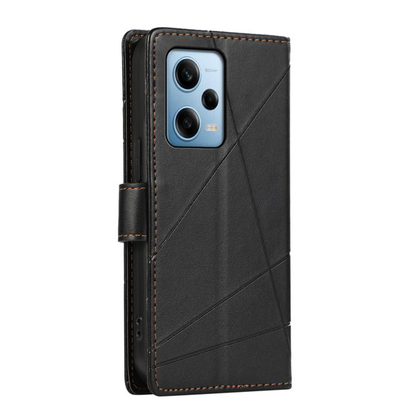 For Xiaomi Redmi Note 12 Pro 5G Global PU Genuine Leather Texture Embossed Line Phone Case(Black)