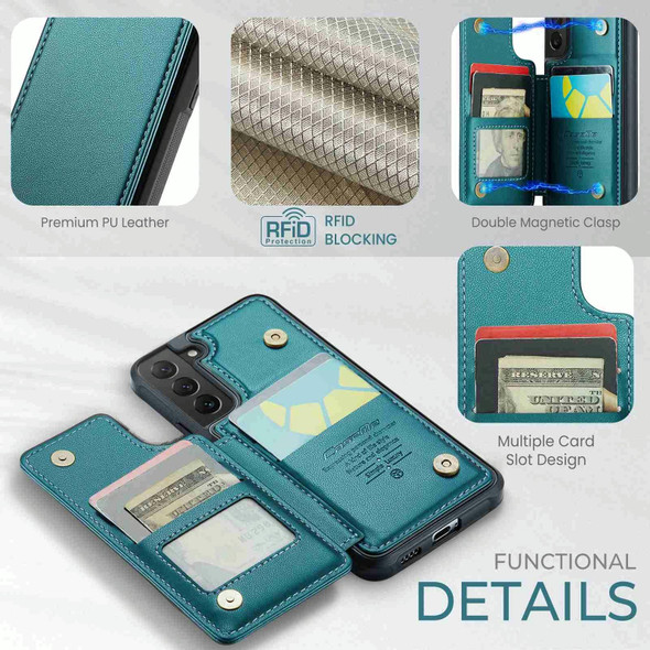 For Samsung Galaxy S22 5G CaseMe C22 Card Slots Holder RFID Anti-theft Phone Case(Blue Green)