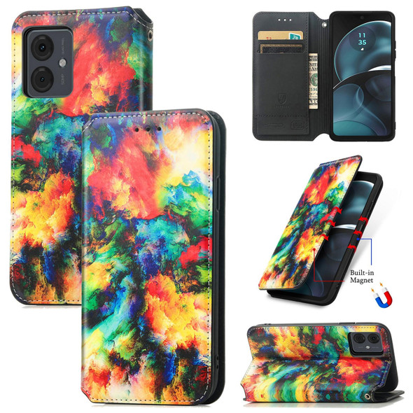 For Motorola Moto G14 CaseNeo Colorful Magnetic Leatherette Phone Case(Colorful Cloud)