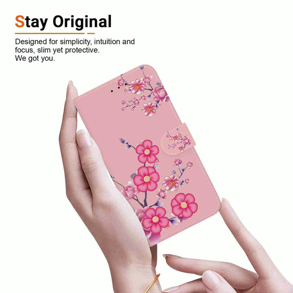 For iPhone 13 mini Crystal Texture Colored Drawing Leatherette Phone Case(Cherry Blossoms)