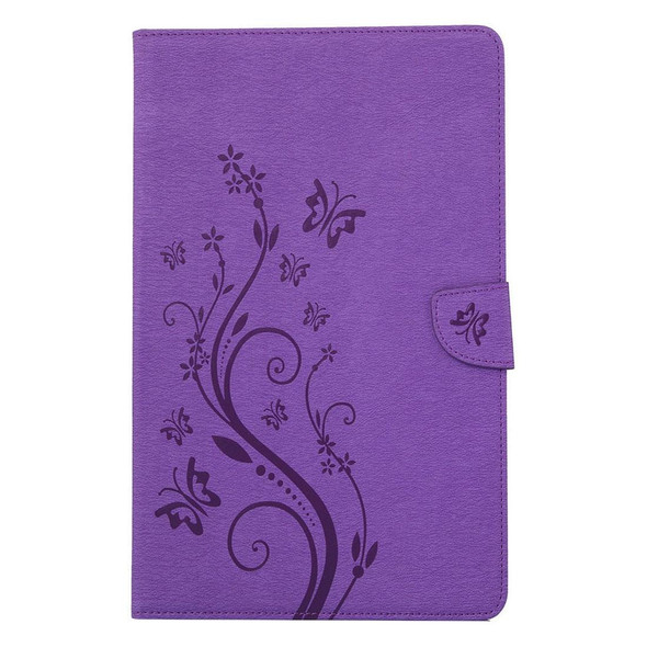 Galaxy Tab A 7.0 Pressed Flowers Butterfly Pattern Horizontal Flip PU Leather Case with Magnetic Buckle & Holder & Card Slots & Wallet(Purple)
