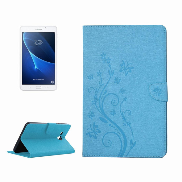 Galaxy Tab A 7.0 Pressed Flowers Butterfly Pattern Horizontal Flip PU Leather Case with Magnetic Buckle & Holder & Card Slots & Wallet(Blue)