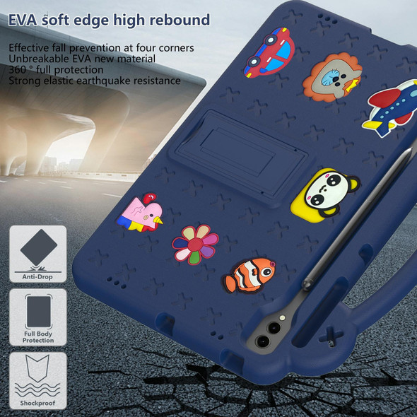 For Samsung Galaxy Tab S7+ / T970/T975/T976 Handle Kickstand Children EVA Shockproof Tablet Case(Navy Blue)