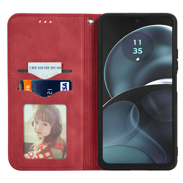 For Motorola Moto G14 Retro Skin Feel Magnetic Flip Leatherette Phone Case(Red)