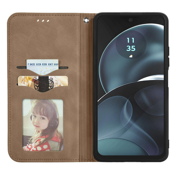 For Motorola Moto G14 Retro Skin Feel Magnetic Flip Leatherette Phone Case(Brown)