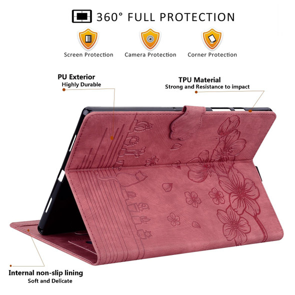 For iPad 10th Gen 10.9 2022 Cartoon Sakura Cat Embossed Smart Leatherette Tablet Case(Red)