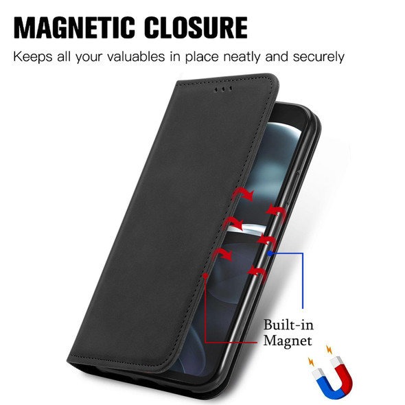 For Motorola Moto G14 Retro Skin Feel Magnetic Flip Leatherette Phone Case(Black)