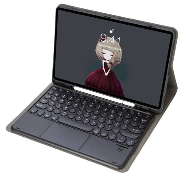 YA610B-A  Lambskin Texture Voltage Round Keycap Bluetooth Keyboard Leather Case with Touchpad - Samsung Galaxy Tab S6 Lite 10.4 inch SM-P610 / SM-P615(Black)