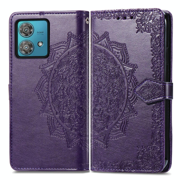 For Motorola  Edge 40 Neo Mandala Flower Embossed Leatherette Phone Case(Purple)